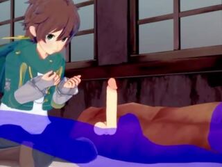 KonoSuba Yaoi - Kazuma blowjob with cum in his mouth - Japanese Asian Manga anime game adult clip gay